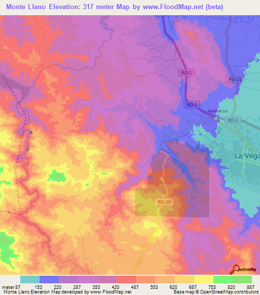 Monte Llano,Dominican Republic Elevation Map