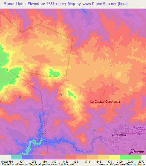 Monte Llano,Dominican Republic Elevation Map