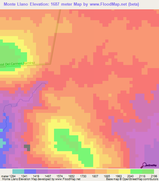 Monte Llano,Dominican Republic Elevation Map