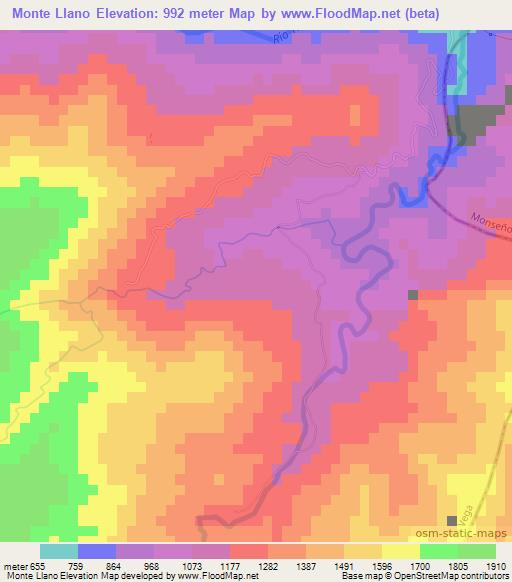 Monte Llano,Dominican Republic Elevation Map