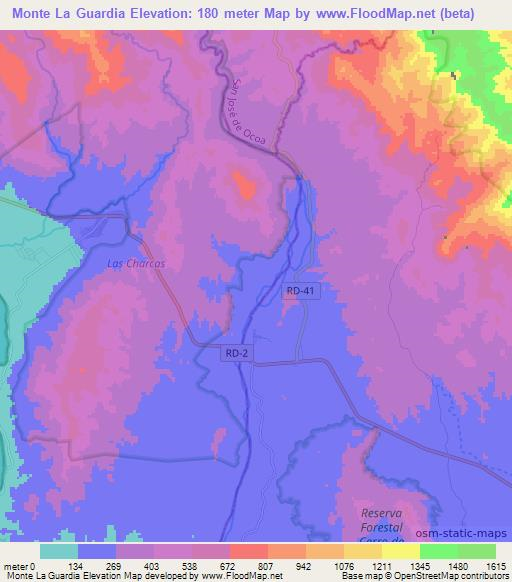 Monte La Guardia,Dominican Republic Elevation Map