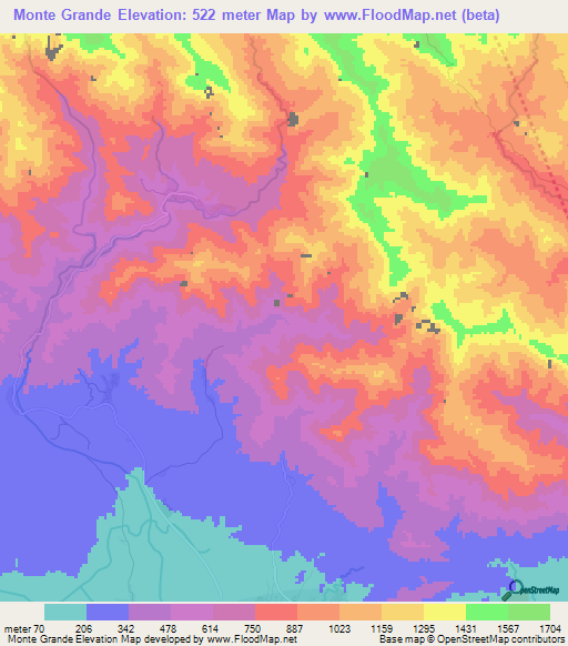 Monte Grande,Dominican Republic Elevation Map