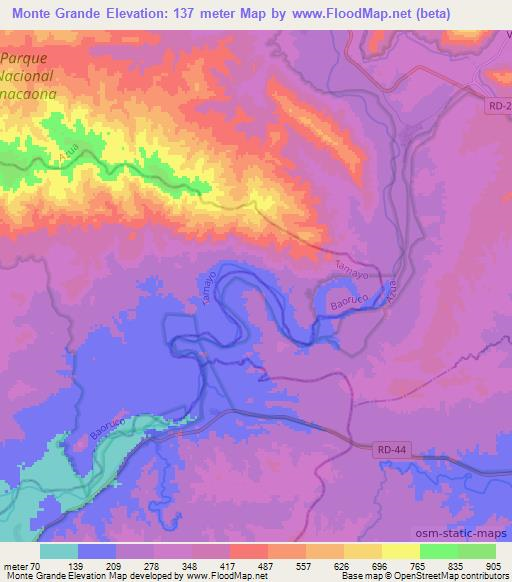 Monte Grande,Dominican Republic Elevation Map