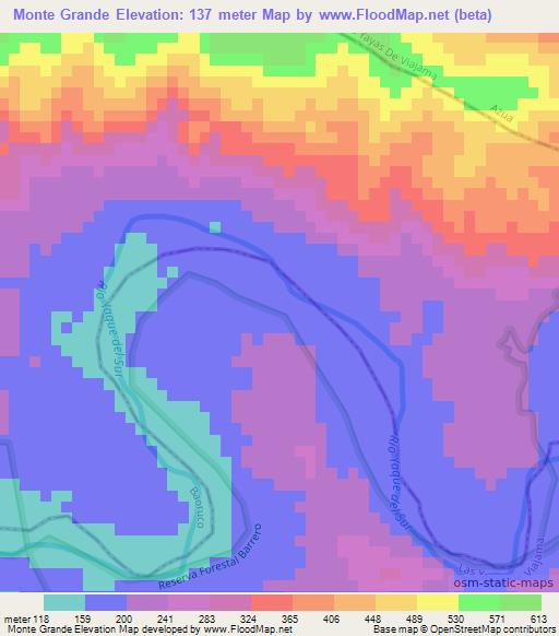 Monte Grande,Dominican Republic Elevation Map