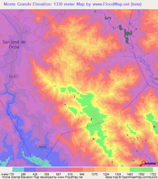 Monte Grande,Dominican Republic Elevation Map