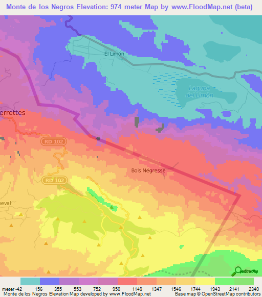 Monte de los Negros,Dominican Republic Elevation Map