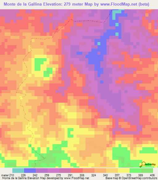 Monte de la Gallina,Dominican Republic Elevation Map