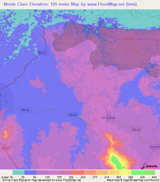 Monte Claro,Dominican Republic Elevation Map