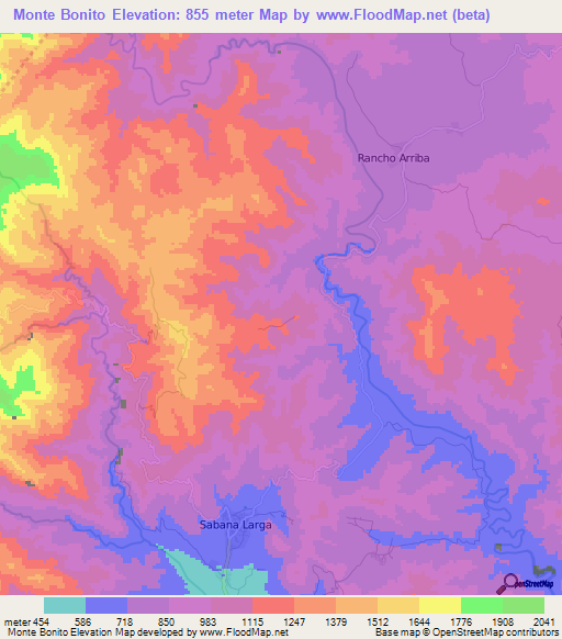 Monte Bonito,Dominican Republic Elevation Map