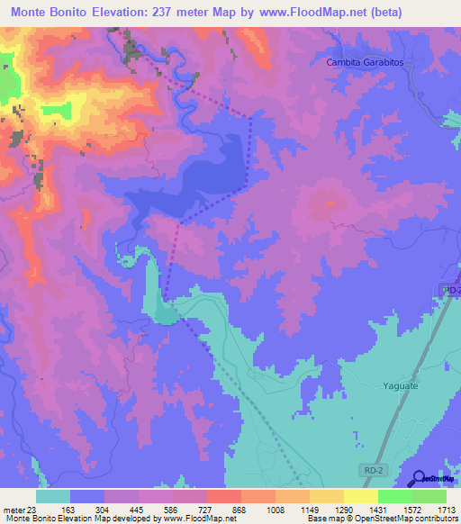 Monte Bonito,Dominican Republic Elevation Map