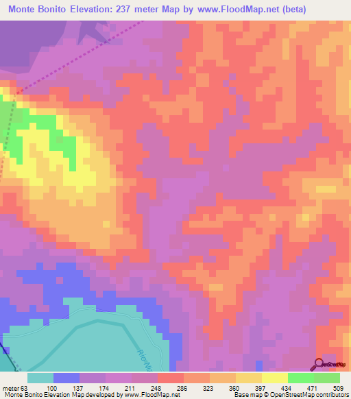 Monte Bonito,Dominican Republic Elevation Map