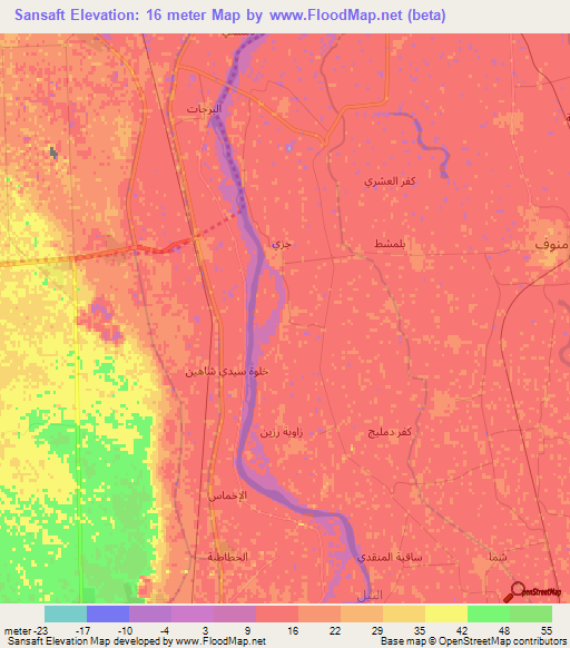 Sansaft,Egypt Elevation Map