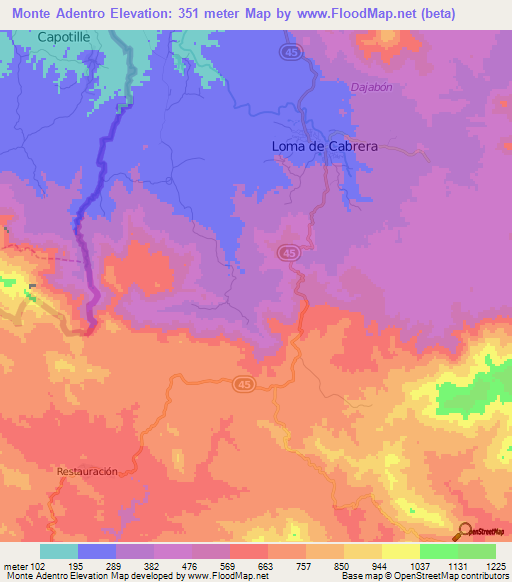 Monte Adentro,Dominican Republic Elevation Map