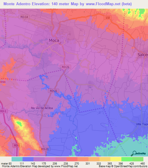 Monte Adentro,Dominican Republic Elevation Map