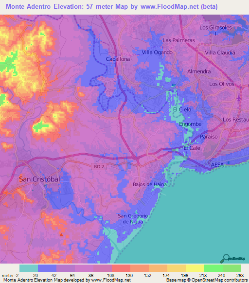 Monte Adentro,Dominican Republic Elevation Map