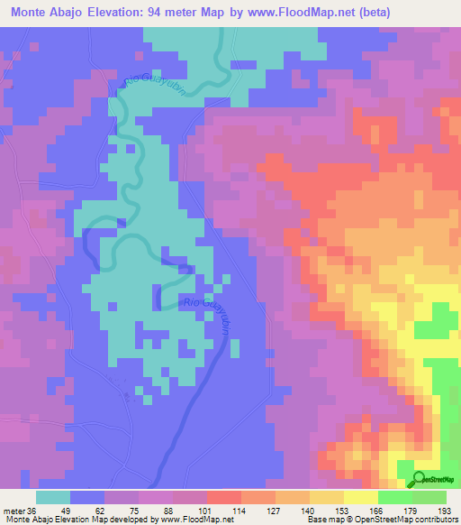 Monte Abajo,Dominican Republic Elevation Map