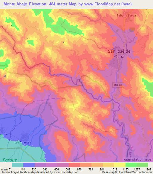 Monte Abajo,Dominican Republic Elevation Map