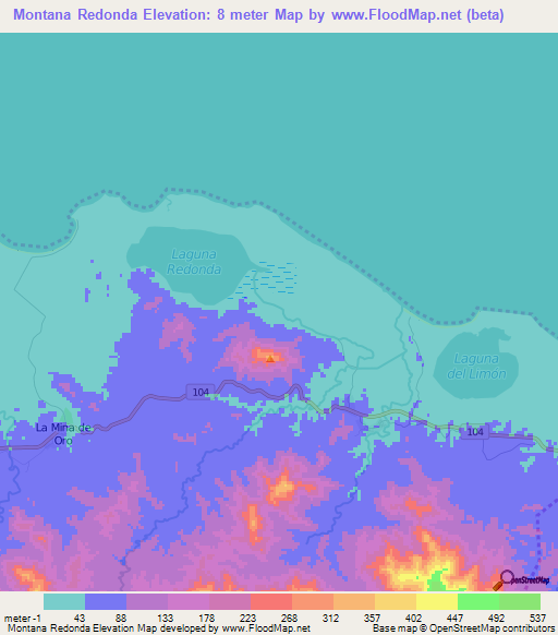 Montana Redonda,Dominican Republic Elevation Map