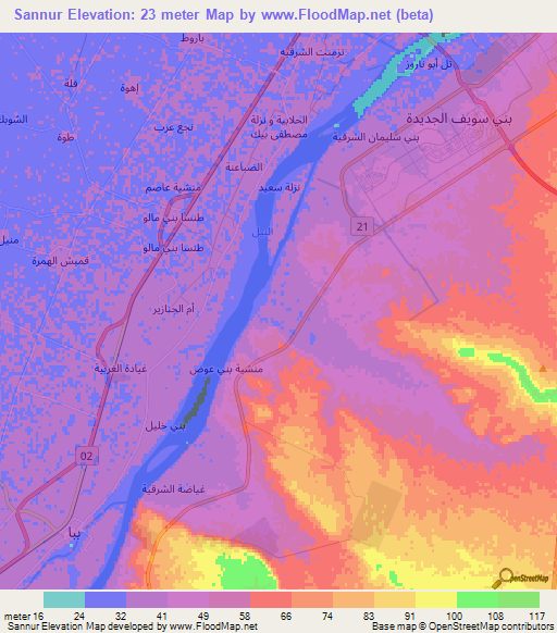 Sannur,Egypt Elevation Map