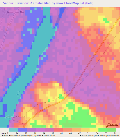 Sannur,Egypt Elevation Map