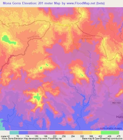 Mona Gorra,Dominican Republic Elevation Map