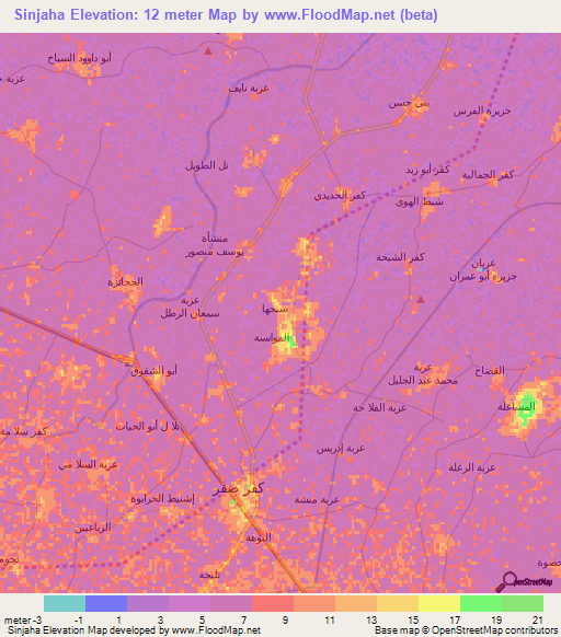 Sinjaha,Egypt Elevation Map