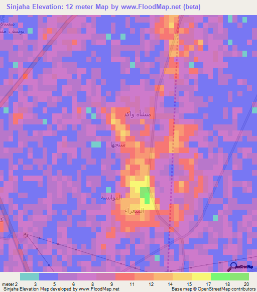 Sinjaha,Egypt Elevation Map