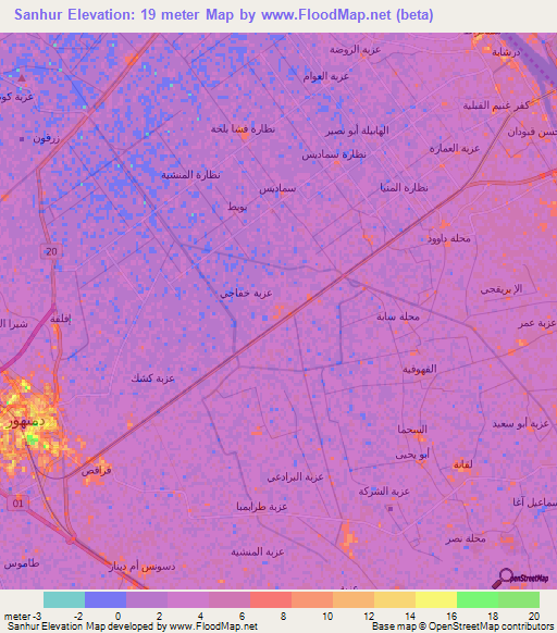 Sanhur,Egypt Elevation Map