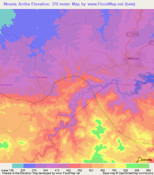 Meseta Arriba,Dominican Republic Elevation Map