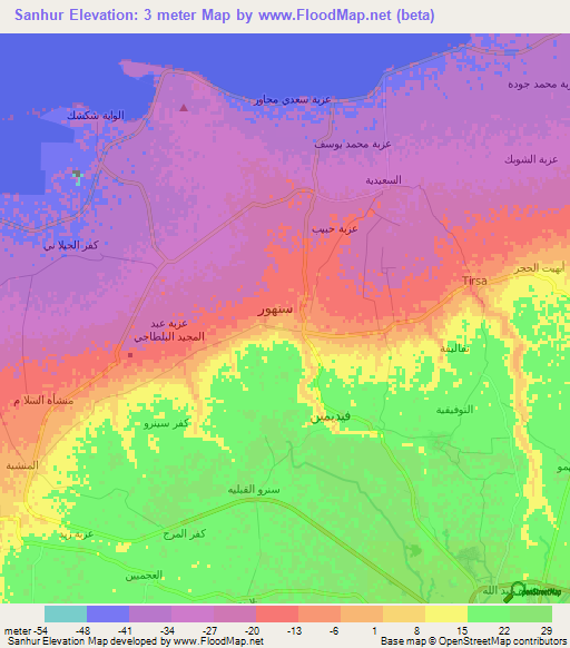 Sanhur,Egypt Elevation Map