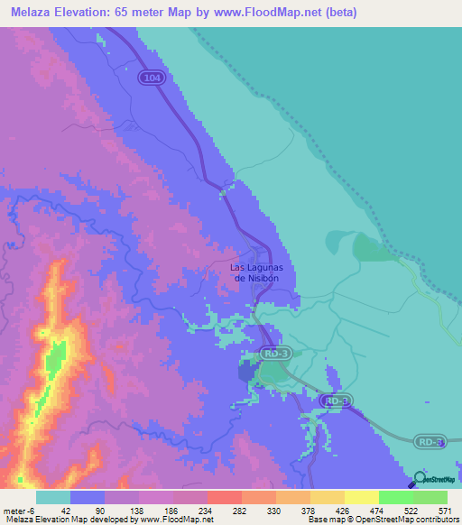 Melaza,Dominican Republic Elevation Map