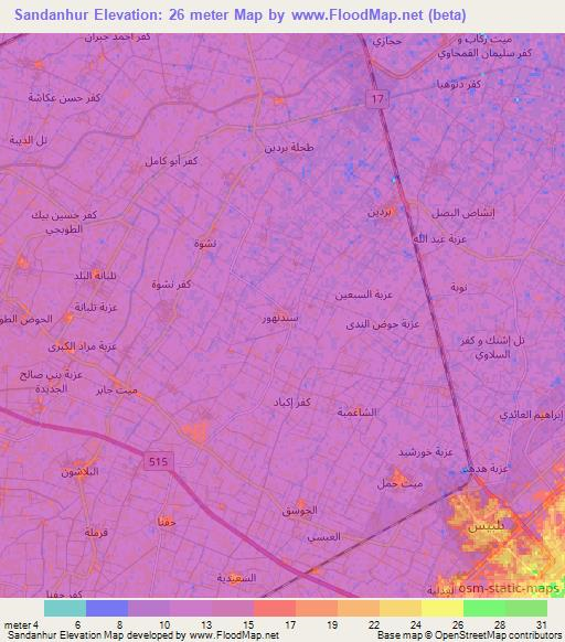 Sandanhur,Egypt Elevation Map