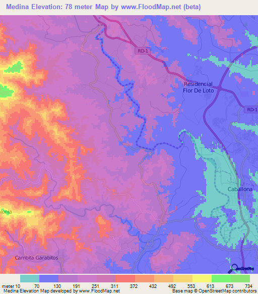 Medina,Dominican Republic Elevation Map