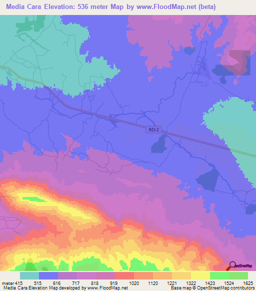 Media Cara,Dominican Republic Elevation Map