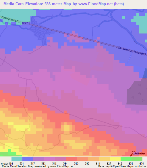 Media Cara,Dominican Republic Elevation Map