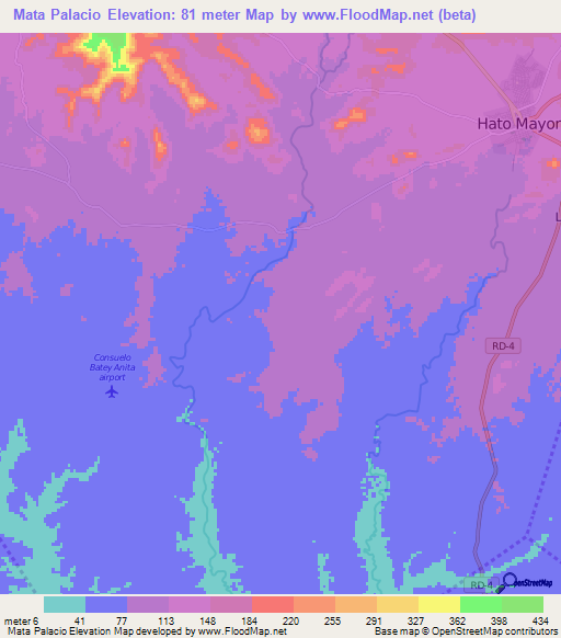 Mata Palacio,Dominican Republic Elevation Map