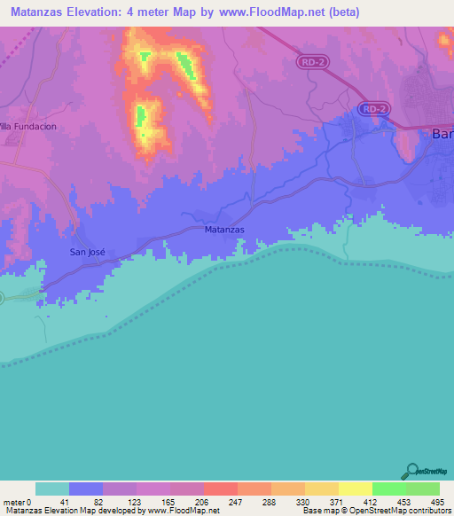 Matanzas,Dominican Republic Elevation Map