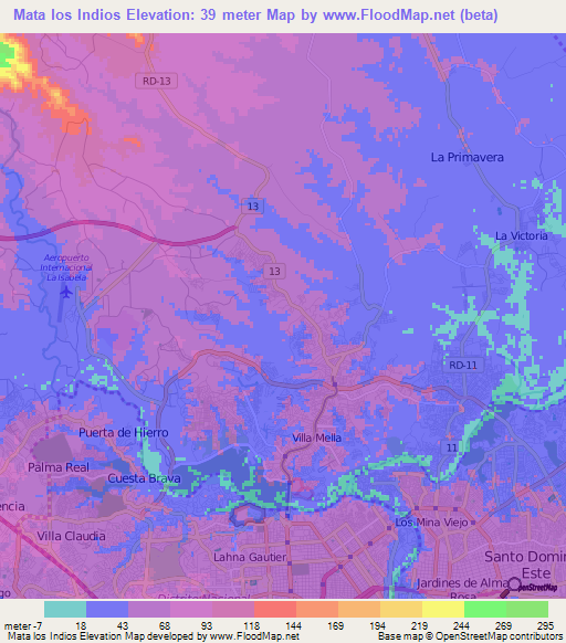 Mata los Indios,Dominican Republic Elevation Map