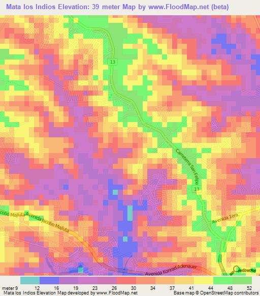 Mata los Indios,Dominican Republic Elevation Map