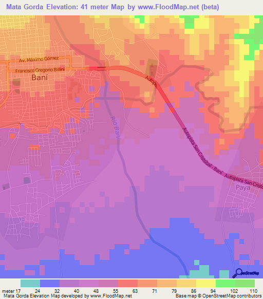 Mata Gorda,Dominican Republic Elevation Map