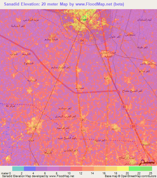 Sanadid,Egypt Elevation Map