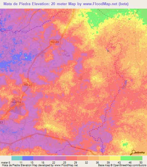 Mata de Piedra,Dominican Republic Elevation Map