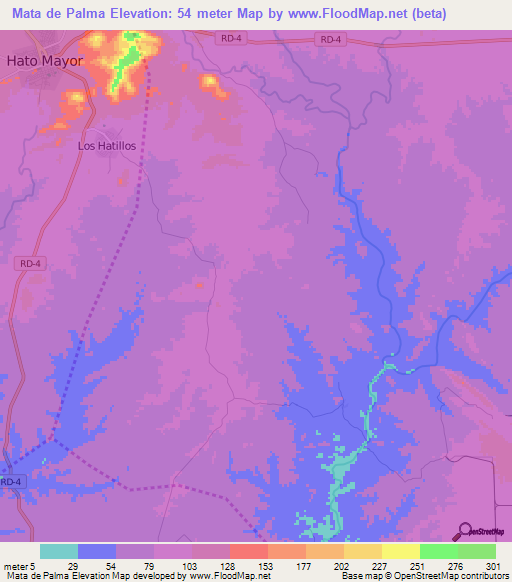 Mata de Palma,Dominican Republic Elevation Map