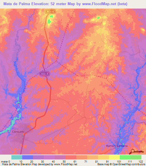 Mata de Palma,Dominican Republic Elevation Map