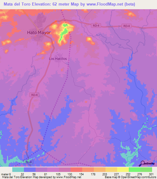 Mata del Toro,Dominican Republic Elevation Map