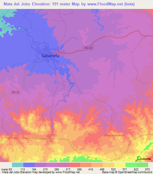 Mata del Jobo,Dominican Republic Elevation Map