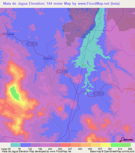 Mata de Jagua,Dominican Republic Elevation Map