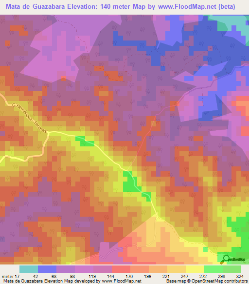 Mata de Guazabara,Dominican Republic Elevation Map