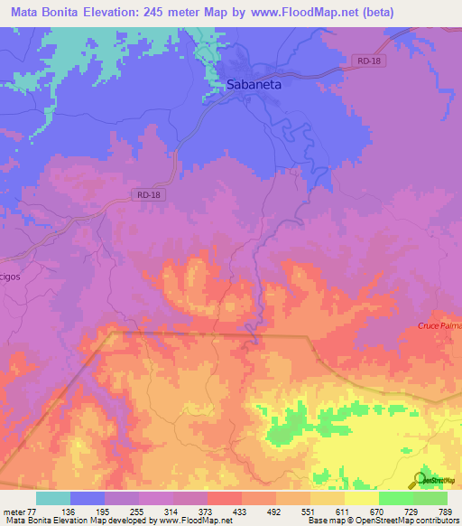 Mata Bonita,Dominican Republic Elevation Map