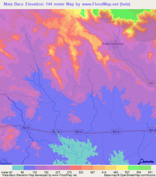 Mata Baco,Dominican Republic Elevation Map